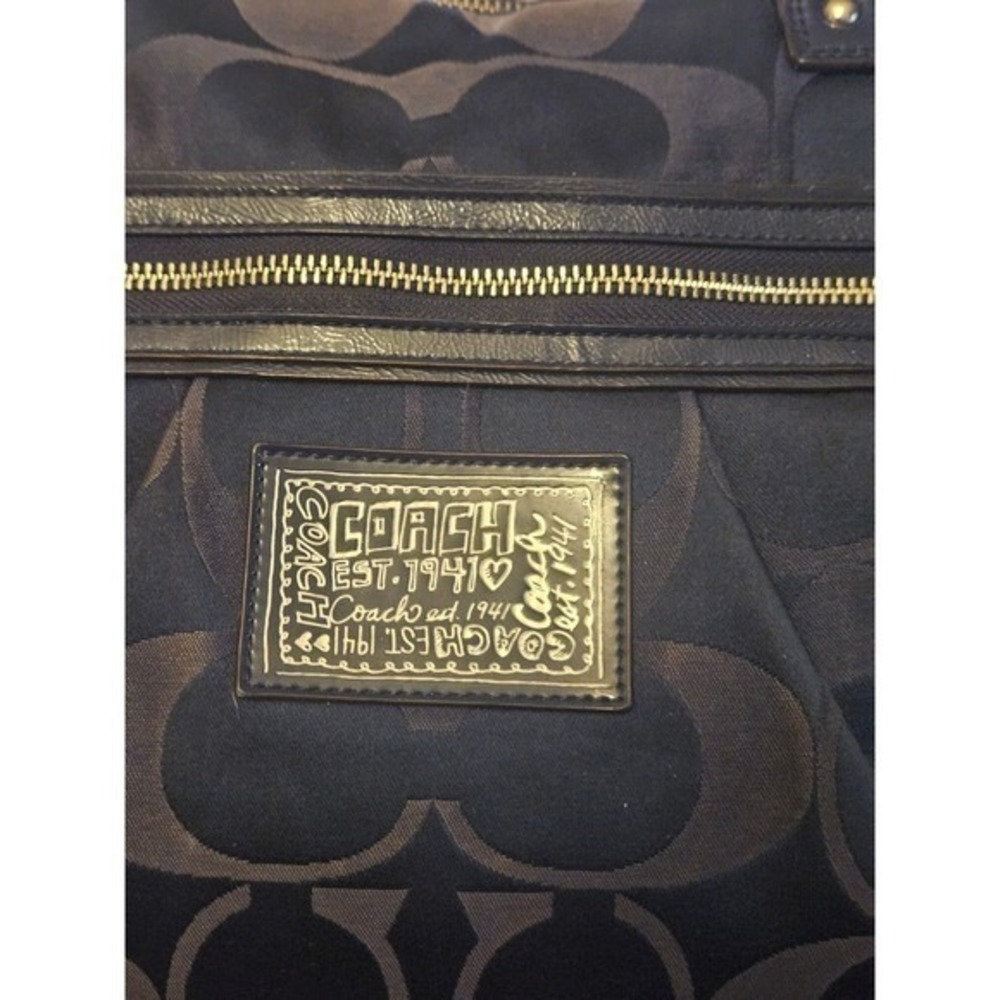 Coach Poppy Navy Signature Jacquard Tote Bag‎ Heart Zipper Pull 15312 - Picture 4 of 13